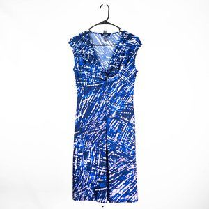 Chaps Ralph Lauren Women's Dress Blue Geometric Stretch Y2k Babydoll Fit Flare S
